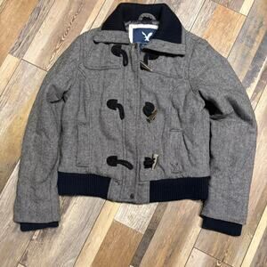 Grey and black american eagle y2k tweed coat| Jacket Grunge